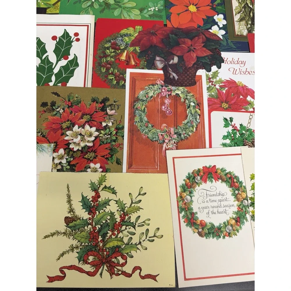 Vintage Christmas Cards Fronts ONLY Greenery Trees Wreaths Scrapbook Crafts 50+